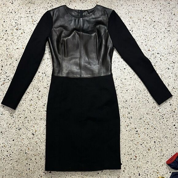 ANTONIO MELANI Dresses & Skirts - Antonio Melani black leather top long sleeve knit back zip dress 6